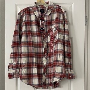 GAP Women’s Casual Red and White Plaid Shirt